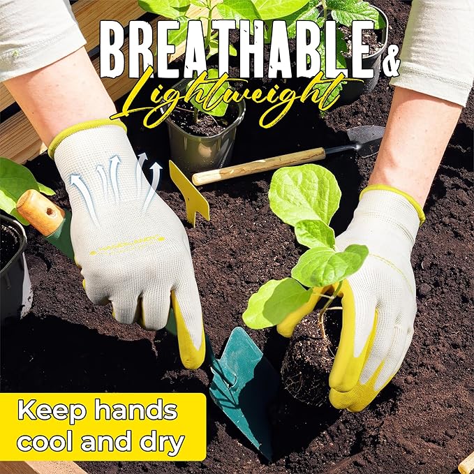 HANDLANDY Womens Gardening Gloves, 3 Pairs Breathable Nitrile Coated Yard Work Gloves, Best Gift for Ladies Gardener