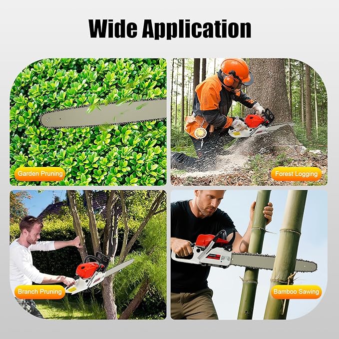 22 Inch Gas Chainsaw 52CC 2KW Petrol Chainsaws 2-Stroke Engine Chainsaw Chain Saw Set for Cutting Wood Outdoor Home Farm Us (Red-White)