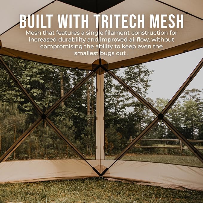 Gazelle Tents™, G5 5-Sided Portable Gazebo, Easy Pop-Up Hub Screen Tent, Durable, TriTech Mesh, Waterproof, UV Resistant, 4-Person & Table, Desert Sand, 85" x 115" x 106", GG502DS