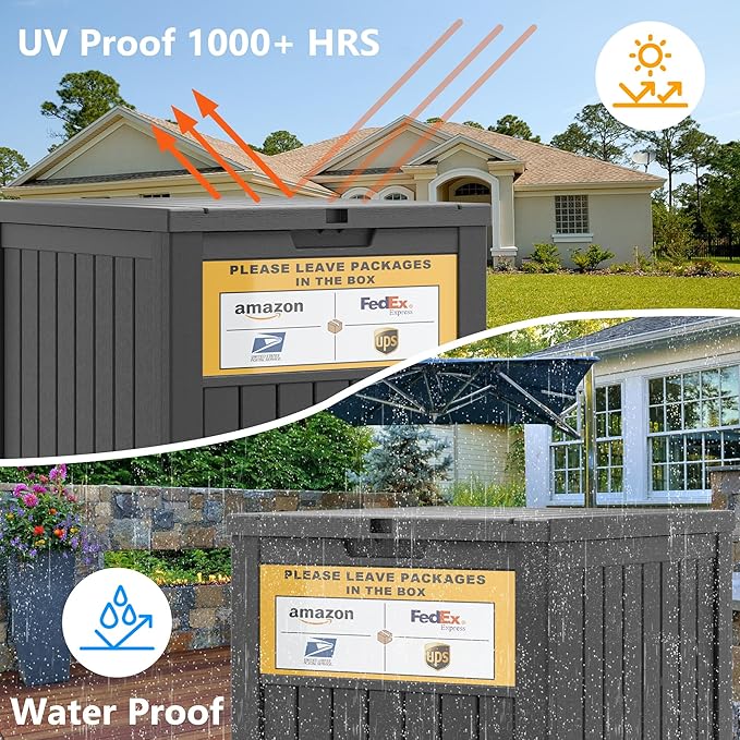 Package Delivery Box for Outside, with Delivery Sign 48 Gallon Storage with Lockable Secure, Large Resin Outdoor Package Drop Container