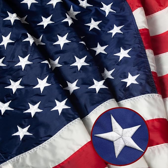5x8 FT American Flags for Outdoor, Super Tough Spun Polyester & Long Lasting Nylon USA Flag Embroidered Stars, Sewn Stripes, Brass Grommets UV Protection Outdoor High Wind & All Weather USA Flag