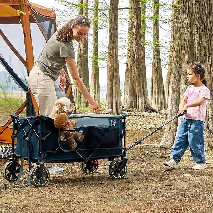 TIMBER RIDGE Collapsible Wagon Cart with Brakes, 400lbs Heavy Duty Large Capacity Compact Portable Folding Wagon, Utility Grocery Cart for Camping, Gardening, Shopping-Grey