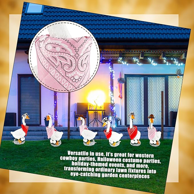 4 Pcs Western Cowboy Porch Goose Outfits Funny Porch Goose Cowboy Hat and Bandana for Outdoor Garden Patio Yard Lawn Goosey Statue Decor