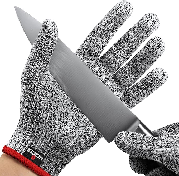 NoCry Premium Cut Resistant Gloves Food Grade — Level 5 Protection; Ambidextrous; Machine Washable; Superior Comfort and Dexterity; Lightweight — Perfect Cutting Gloves or Mandolin Glove