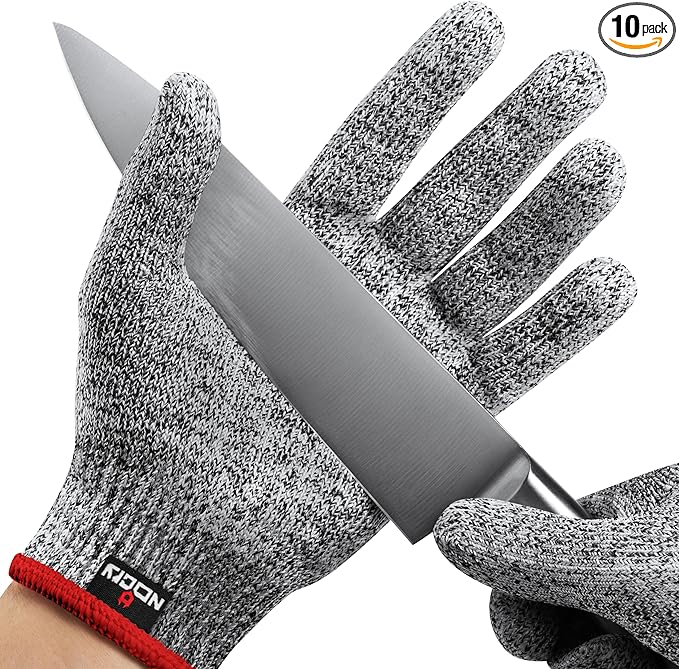 NoCry Premium Cut Resistant Gloves Food Grade — Level 5 Protection; Ambidextrous; Machine Washable; Superior Comfort and Dexterity; Lightweight — Perfect Cutting Gloves or Mandolin Glove