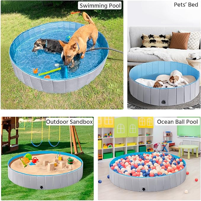 Yaheetech Foldable Dog Pool Collapsible Hard Plastic Dog Swimming Pool Portable Pet Pools Doggie Wading Pool Bath Tub for Puppy Small Medium Large Dogs, 55 x 12 Inches Gray