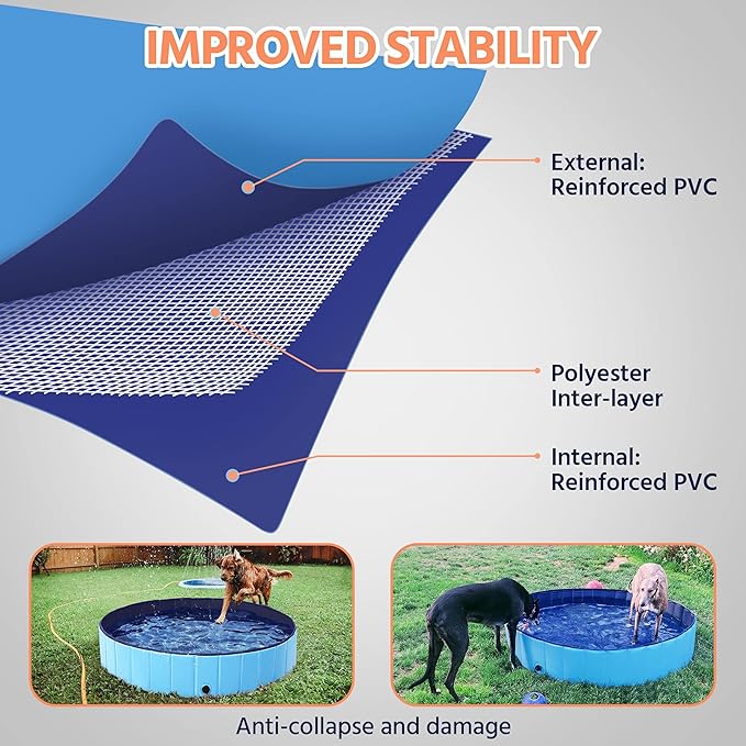 Yaheetech Foldable Dog Pool Collapsible Hard Plastic Dog Swimming Pool Portable Pet Pools Doggie Wading Pool Bath Tub for Puppy Small Medium Large Dogs, 55 x 12 Inches Blue
