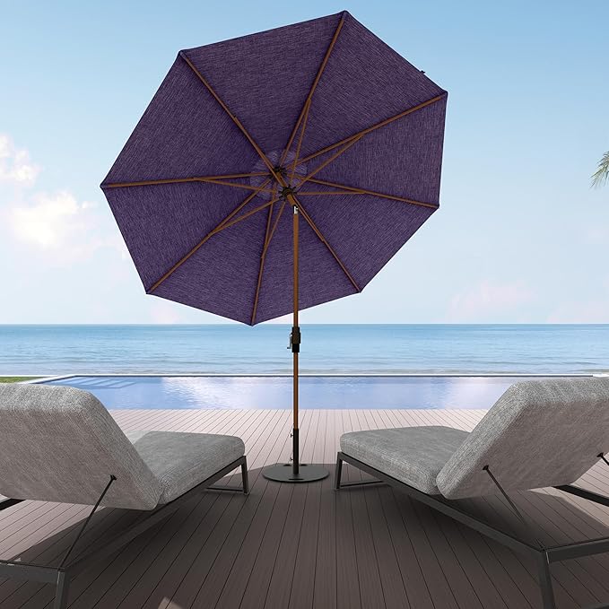 Midtown Umbrellas Wooden 2-8 Feet Outdoor Patio Umbrella, Terylast Purple Texture Fabric, Aluminum Frame For Backyard Umbrella, Deck Umbrella, Garden Umbrella & Pool Umbrella - Wooden Pole