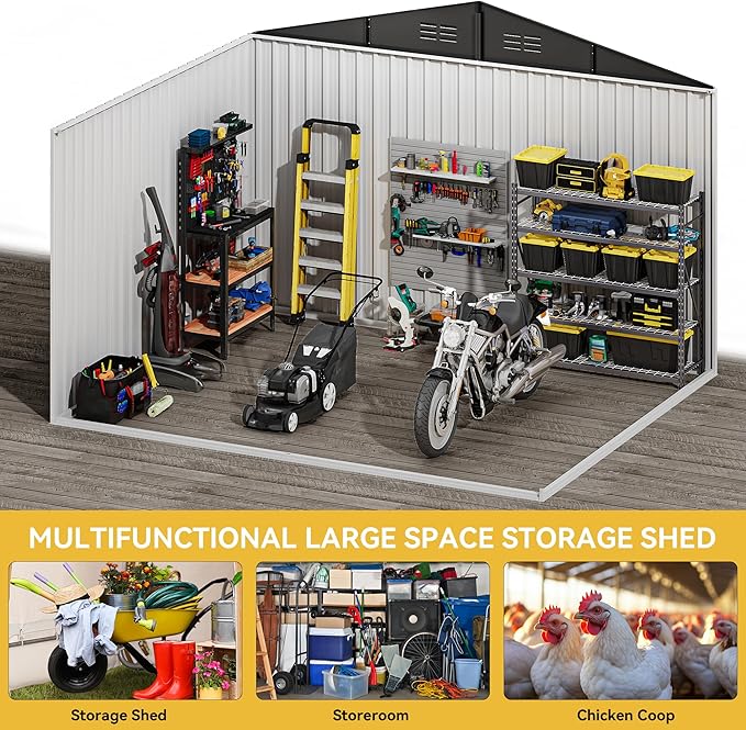 DWVO 10x8 FT Outdoor Storage Shed - Spacious Garden Tool Shed with Lockable Door - Durable Metal Yard Shed for Garden, Patio, and Backyard (Dark Gray)