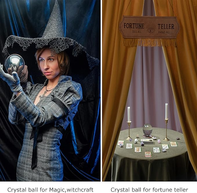 Modaier Crystal Ball 80mm Crystal Ball with Wooden Stand and Gift Box for Magic,lensball Photography,Family Decorative,Fortune Teller,Feng Shui,Witchcraft,Witchy Gifts,Witch Decor,and Halloween Decor