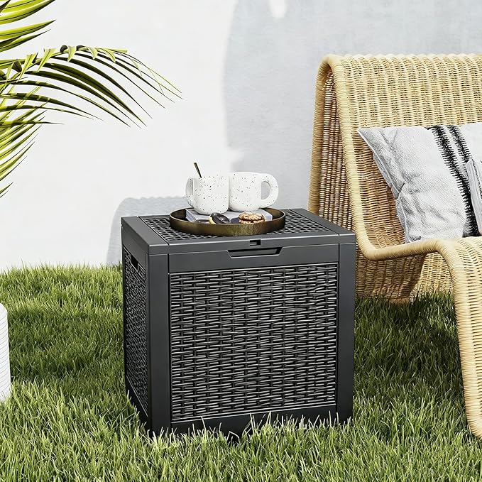 DUMOS 31 Gallon Deck Box, Lockable Outside Storage Box for Outdoor Use, Outside Waterproof Resin Package Delivery Box for Backyard Patio Garden