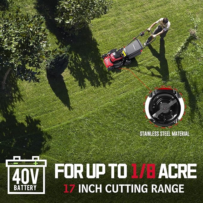 PowerSmart 40V 17" Brushless Cordless (Push) Lawn Mower + Leaf Blower (465 CFM), 4.0Ah Battery and Charger Included