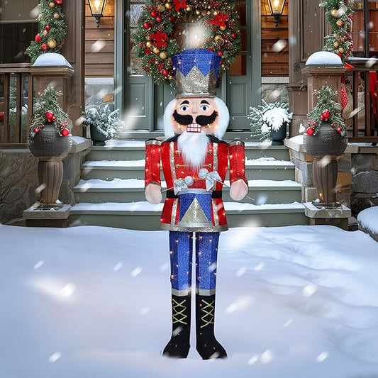 VEIKOU 5FT Lighted Nutcracker Outdoor Christmas Decorations, Nutcracker Christmas Decoration Outside with Ground Stakes, Nutcracker Soldier Xmas Decor with Drum for Holiday Gateway Porch