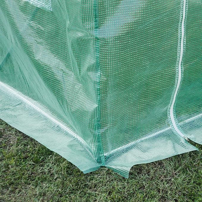 Outsunny 9.8' x 6.6' x 6.6' Plastic Greenhouse Cover Replacement, Heavy Duty Waterproof Tarp for Hoop House, Sheeting with 6 Windows, Door & Reinforcement Grid, Green