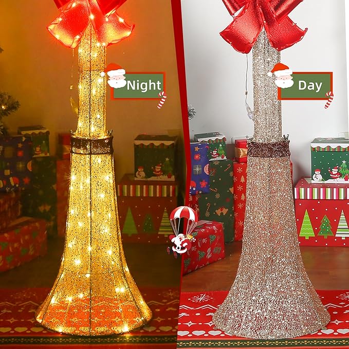 60Inch Outdoor Christmas Decorations Outdoor Lighted Lamp Post 3D Lamppost LED Lighted Display with 128 LED Lights&Bow, Holiday Decorations for Yard, Porch, Patio (2-Pack)