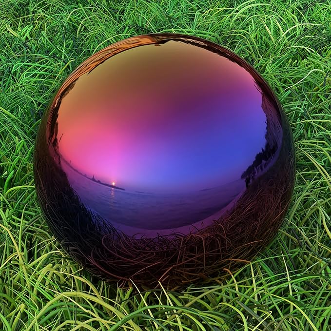 Lulu Decor, Rainbow Stainless Steel Gazing Mirror Ball Size 12, Smooth Reflective Shiny Garden Decoration Globe