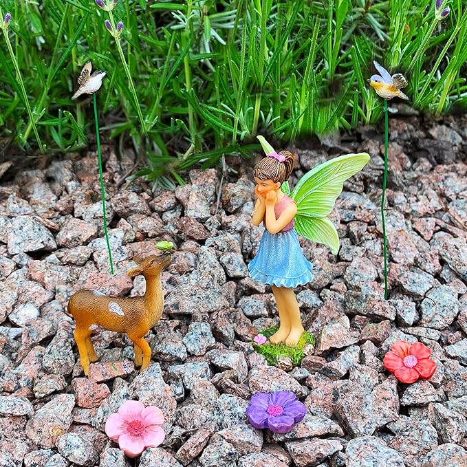 Mood Lab Fairy Garden - Miniature Accessories and Figurines Kit - Deer Set of 7 pcs - for Outdoor or House Decor