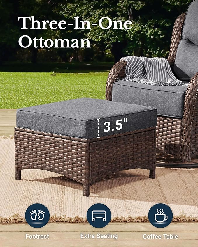 HILLGA Luxury Patio Furniture Set with 6-inch Thick Cushion, Outdoor High Back Swivel Rocker Patio Chairs, 5PCS Wicker Conversation Set for Deck Yard and Poolside, Dark Grey (V2)