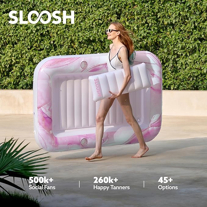 SLOOSH Inflatable Tanning Pool Lounger Float, 70" x 46" Pool Floats Adult with Pillow, 4 in 1 Suntan Tub Raft Floatie,Sunbathing Bed Lounge for Water Blow Up Ball Pit Party Gifts