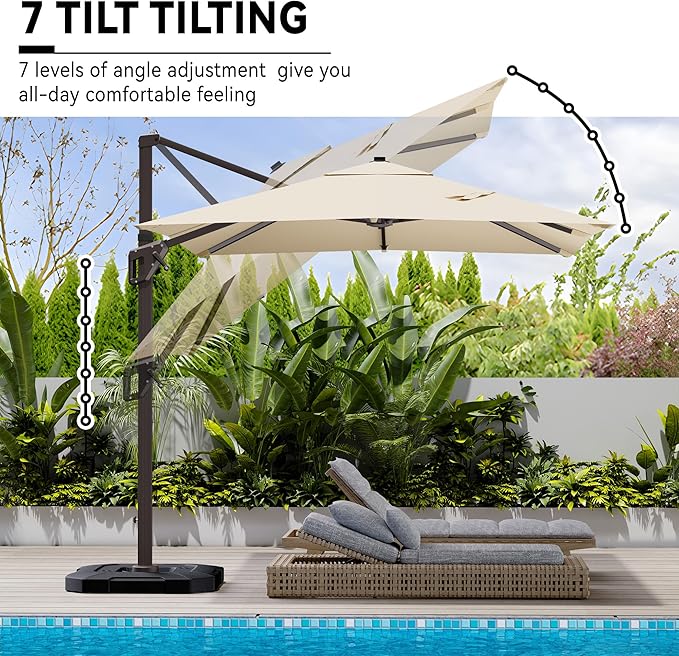 9' X 12' Cantilever Patio Umbrella 360°Rotation Rectangular Outdoor Large Offset Umbrellas Heavy Duty Windproof for Garden Deck Pool Backyard, Beige