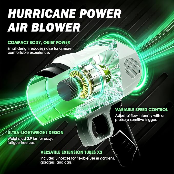 Leaf Blower Cordless, 21V Electric Handheld Leaf Blower with 3 Extension Tubes & 2×4.0Ah Batteries,Adjustable Speed, Lightweight Electric Blower for Lawn Care, Leaves & Dust Cleaning