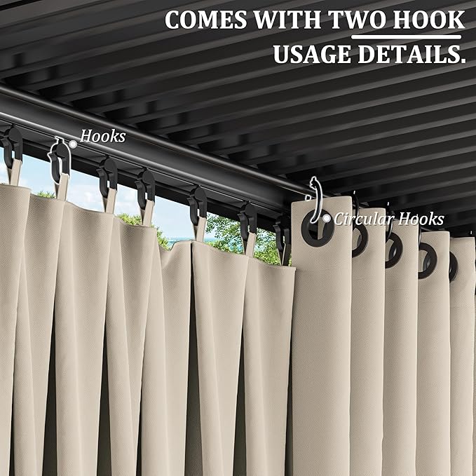 Gazebo Universal Replacement Privacy Curtain,12'×20' Gazebo Outdoor Waterproof Curtains, 4-Panels Sidewall Curtains with Double Zipper for Patio Canopy, Garden and Backyard (Curtain Only)