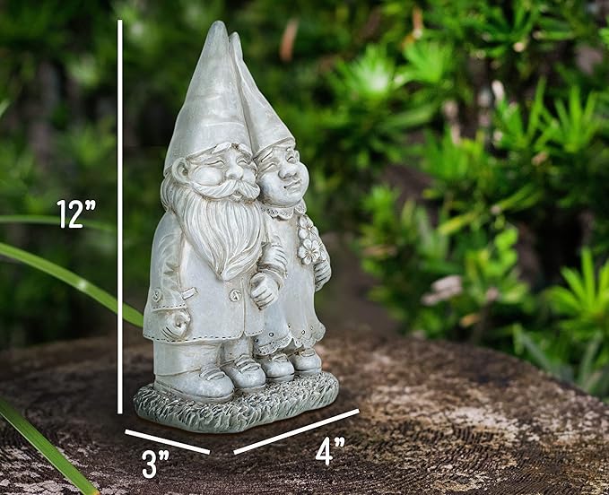 NAT & JULES Gnome 12 inch Resin Stone Garden Statue (Married Gnome Couple)