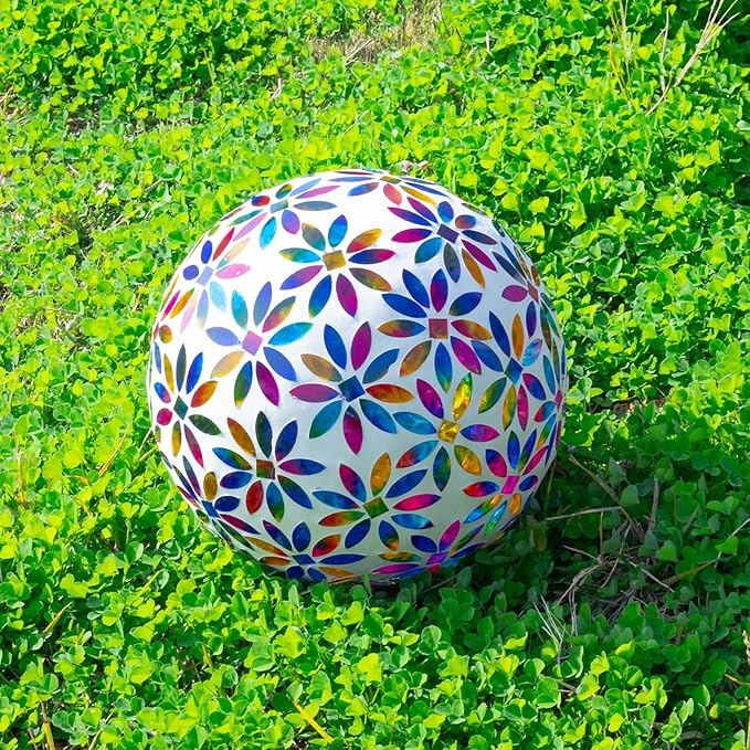 VCUTEKA Gazing Ball, Glass Mosaic Gazing Balls Sphere for Garden Lawn Outdoor Ornament Yard Decorative, 10-Inch, Multicolor
