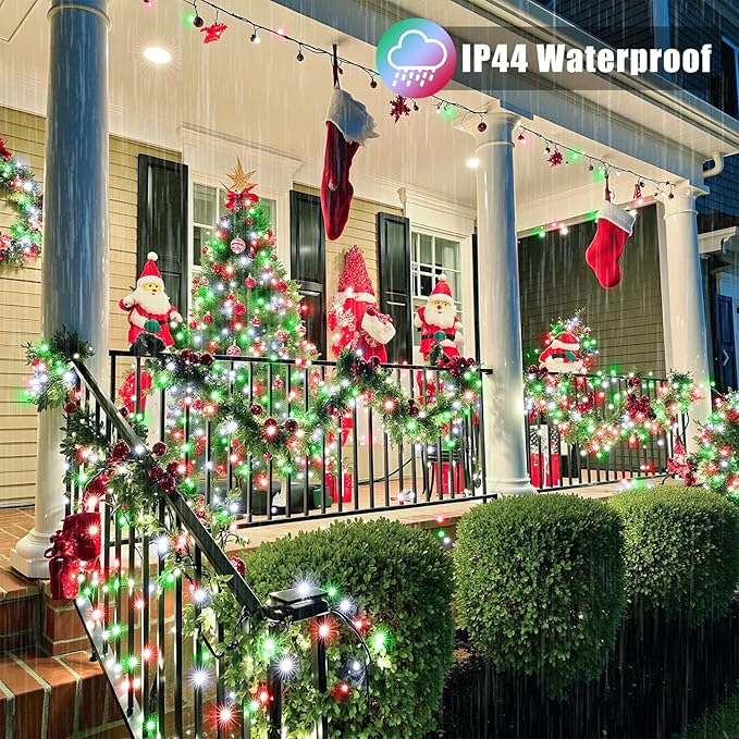 300 LED String Lights for Outside, 98ft Twinkle Lights Plug in with 8 Modes for Chrismtas Halloween Decor, Red White&Green