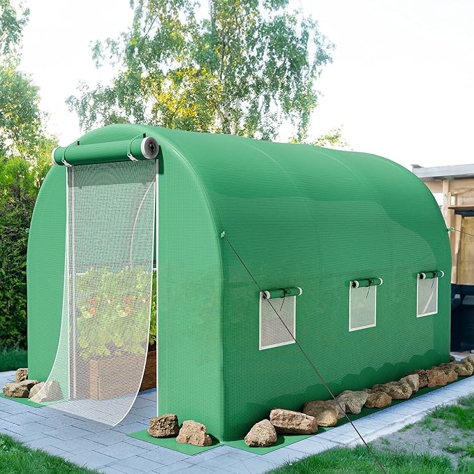 YITAHOME10'x7'x7' Greenhouses Large Walk-in Green House Heavy Duty Tunnel Green Houses Outdoor Portable Plant Gardening Upgraded Galvanized Steel Frame Zipper Doors 5 Crossbars Garden
