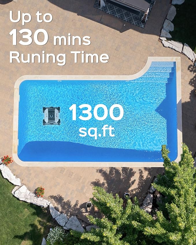(2025 Upgrade) Cordless Robotic Pool Vacuum for Above Ground Pools, 130-Mins Runtime Pool Cleaner with Self-Parking & 1300 Sq. Ft Coverage, Powerful Suction & 6600mAh (ice Blue)