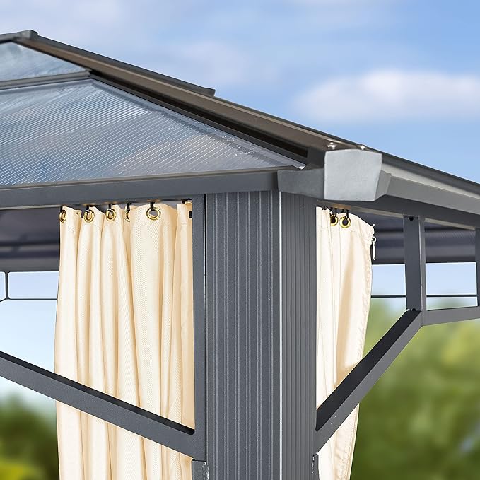 TOOLPORT Hardtop Gazebo 10x13 ft with Aluminum Frame and Approx. 8 mm Polycarbonate Roof - Side Panels in Champagne