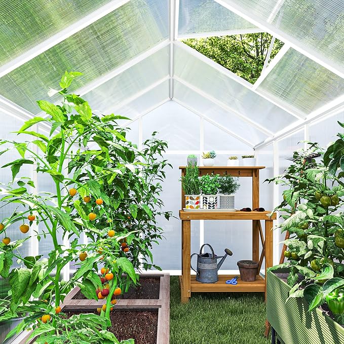 Outsunny 10' x 6' Greenhouse for Outdoors, Polycarbonate Greenhouse with Rain Gutter and Roof Vent, Aluminum Walk-in Green Houses for Outside Patio Backyard Garden