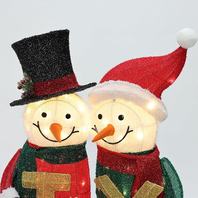 LuxenHome 3FT Lighted Snowman Family Outdoor Decoration, Prelit Joy Snowman with Hat and Scarf, Illuminated Christmas Decorations Indoor and Outdoor for Porch, Lawn, Xmas Holiday Yard Decor
