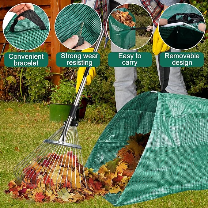 2 Pack 60 Gallon Leaf Collector,Collapsible Lawn & Leaf Bag,Heavy Leaves Pick up Tool Reusable Yard Waste Bags,Large Yard Dustpan Type Garden Bag for Leaves,Debris,Grass,Clippings,Lawn Trash