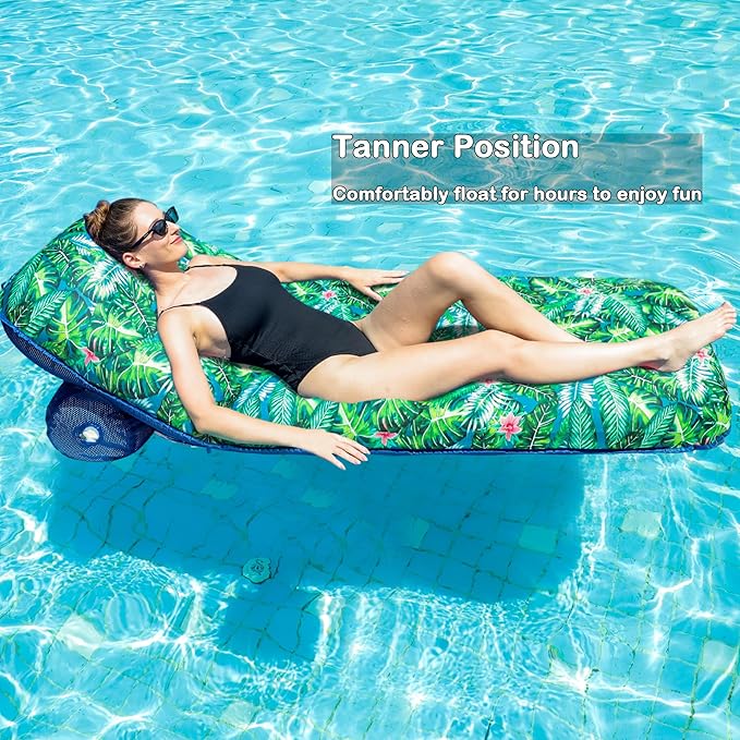FindUWill Inflatable Pool Float Lounger - Fabric Pool Float with Cup Holder, Backrest, Swimming Water Floaties Pool Raft for Adults