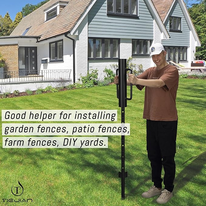 Fence Post Driver T Post Pounder with Handle 14 LB, Heavy Duty Hand Post Rammer for Wooden Posts/U-Channels/Fence Posts, 16 Inch Post Hole Digger (Black)