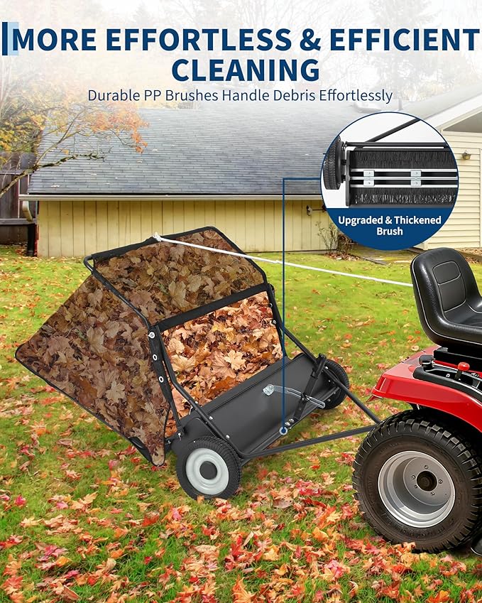 42" Lawn Sweeper Tow Behind, Heavy Duty Yard Sweeper Pull Behind with 21 Cu.Ft Large Hopper & Adjustable Sweeping Height, Universal Leaf Grass Collector for Tractor ATV UTV, Black