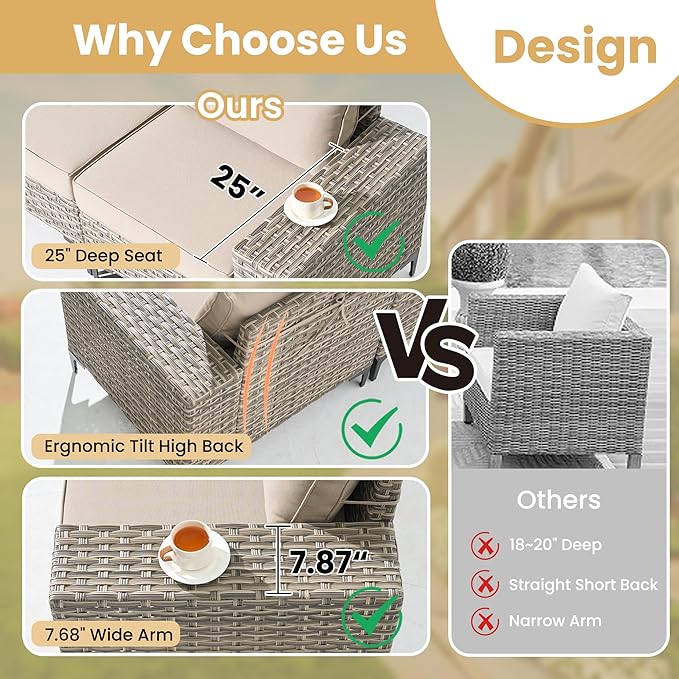 HOOOWOOO Outdoor Sectional Furniture Set with Fire Pit Table,9 Pieces Wicker Patio Conversation Sets,L Shape All Weather Outside Couch Sofa Set with Swivel Chairs Solar Light Table Ottoman,Beige