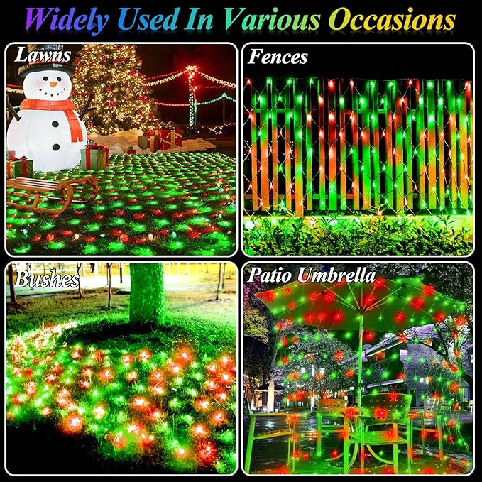 360LED Christmas Net Lights, 21ft x 5ft Mesh Lights Outdoor Green Wire 8 Modes Timer, Waterproof Connectable String Lights for Bushes Xmas Tree Garden Holiday Party Decor - Red Green