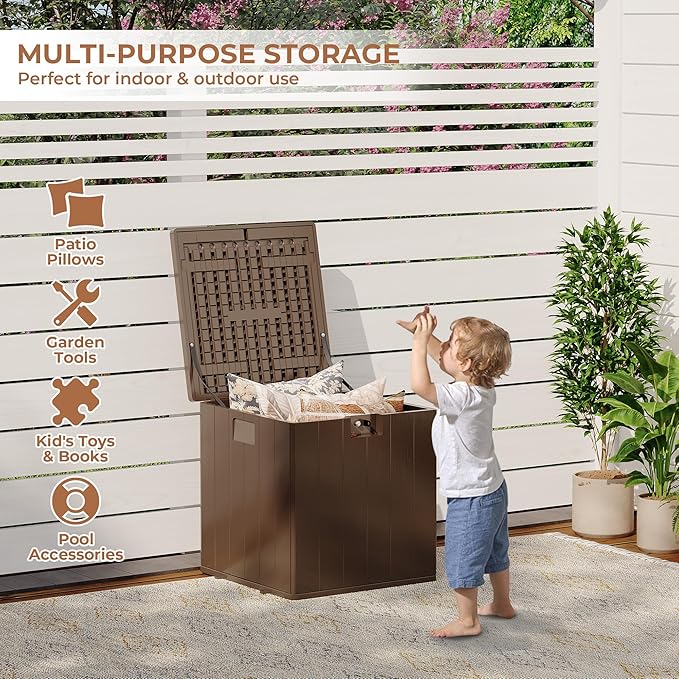 28 Gallon Outdoor Storage Box Waterproof, Patio Deck Storage Box For Package Delivery, Lockable Resin Deck Box, Square Deck Box Small Container for Furniture Cushions, Garden Tools, Pool Accessories