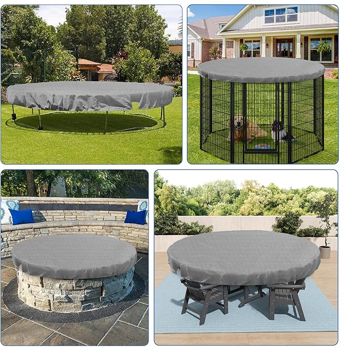 ECOOPTS 9 ft Round Pool Cover for Above Ground Pools, Swimming Pool Cover Protector Winter Safety Cover (Light Grey)