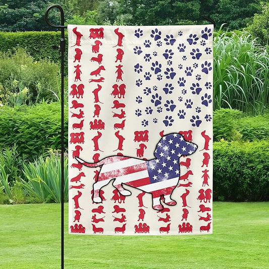 FLAGWIX 4th of July Decorations American Dog Garden Flag - Garden American Flags for Outside 11.5" x 17.5" - Dachshund Gifts for Women Men, Dog Gifts for Outside Decorations for Yard
