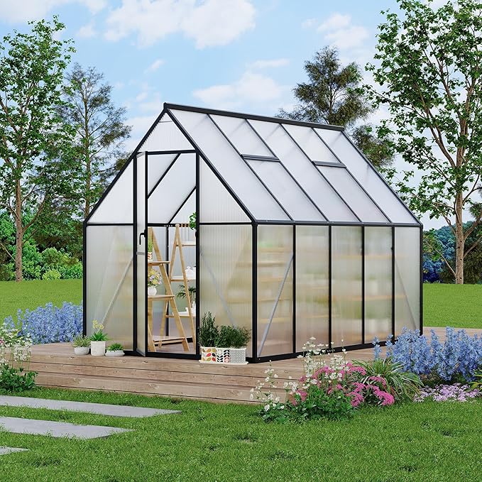 6'x9' Aluminum-Framed Polycarbonate Greenhouse, Heavy Duty Polycarbonate Greenhouse with Quick Setup Structure and Roof Vent, Large Enhanced Aluminum GreenhouseKit for Outdoors