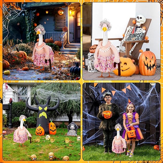 Abbylike Halloween Porch Goose Outfits Old Lady Goose Clothes with Silver Wig Sunglasses for 23" Geese Grandma Costume Halloween Outdoor Patio Yard Lawn Decoration