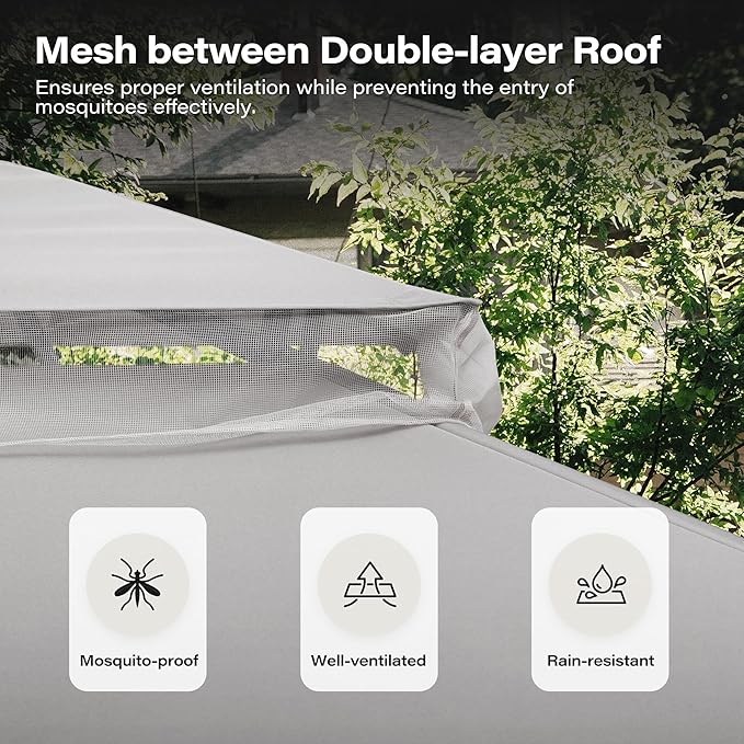 Outdoor Patio Gazebo 8FT, Heavy Duty Party Tent & Shelter with 2-Tier Roof and Expansion Bolts, Mosquito Nettings and Privacy Screens for Backyard, Garden, Poolside, Gray