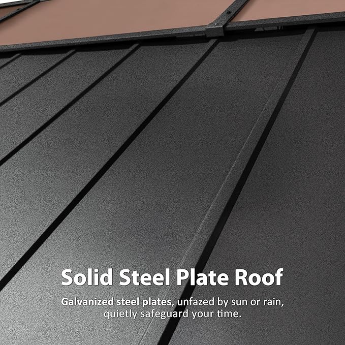 Macrout 11'x13' Hardtop Gazebo with Gabel Roof Canopy and Aluminium Frame, Outdoor Grill Gazebo Pergola for Patio, Backyard and Party, 4944 (Gable Roof + Brown Frame, 11'x13')