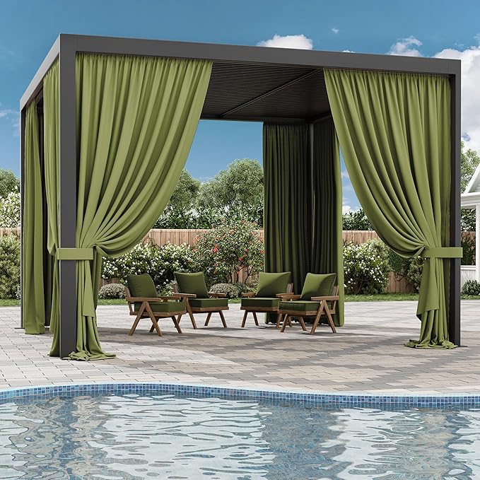 Gazebo Universal Replacement Privacy Curtain,12'×12' Gazebo Outdoor Waterproof Curtains, 4-Panels Sidewall Curtains with Double Zipper for Patio Canopy, Garden and Backyard (Curtain Only)