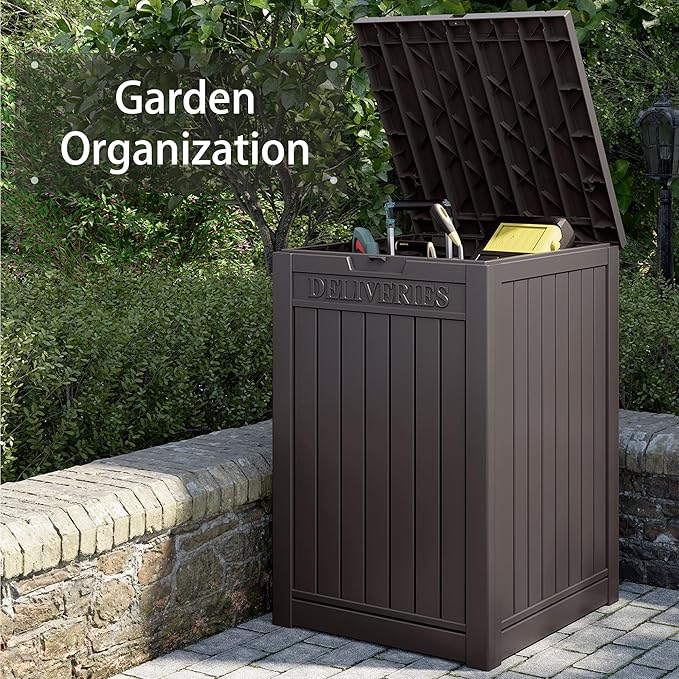 Package Delivery Box for Outside, 48 Gallon Storage with Lockable Secure, Large Double Wall Resin Outdoor Package Delivery Waterproof Deck