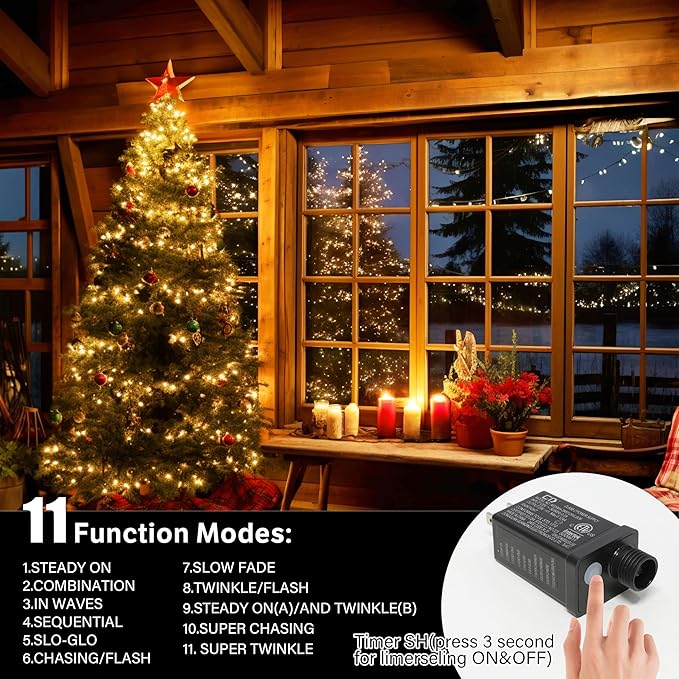 66ft Christmas Decorative Mini Lights,200 LED Transparent Wire Fairy Starry String Lights Plug in, 11 Lighting Modes, for Indoor Outdoor Xmas Tree Wedding Party Decoration (Warm White)